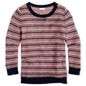 J.CREW Sweater Texture Stripe Cotton Blue Pink Three Quarter Sleeves Women Small